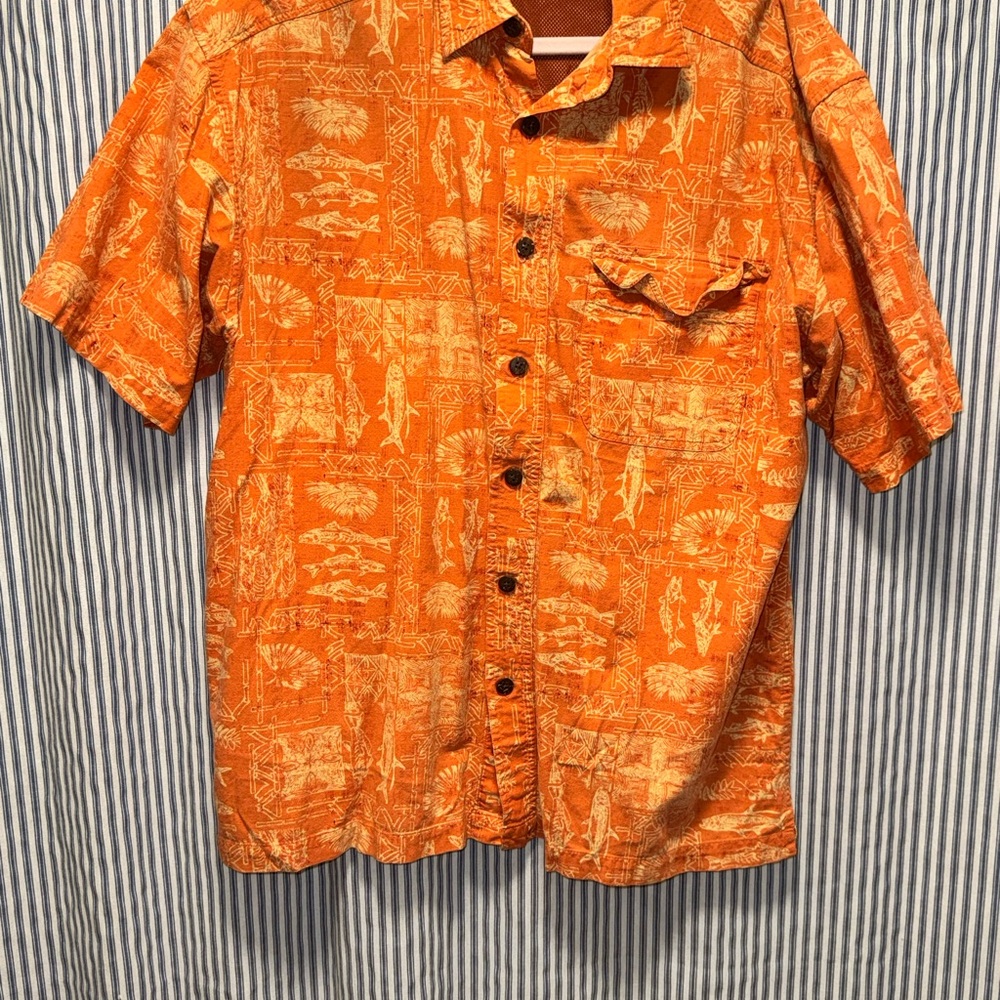 Reel Legends Orange Casual Button Down Shirt with Geometric Print
